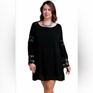 Kori America Boho Chic Bell Sleeve Lace Dress Black Long Sleeve Women’s Large
